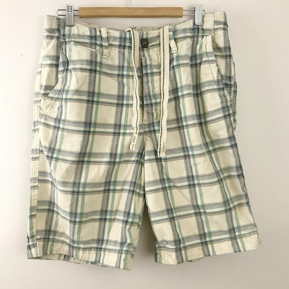 Abercrombie & Fitch vintage Y2K blue plaid cotton long thrashed shorts mens 32